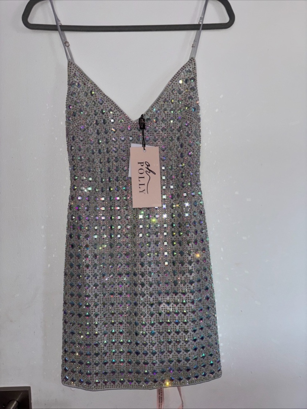 Oh Polly silver Sequin Mini Dress with Iridescent Stones